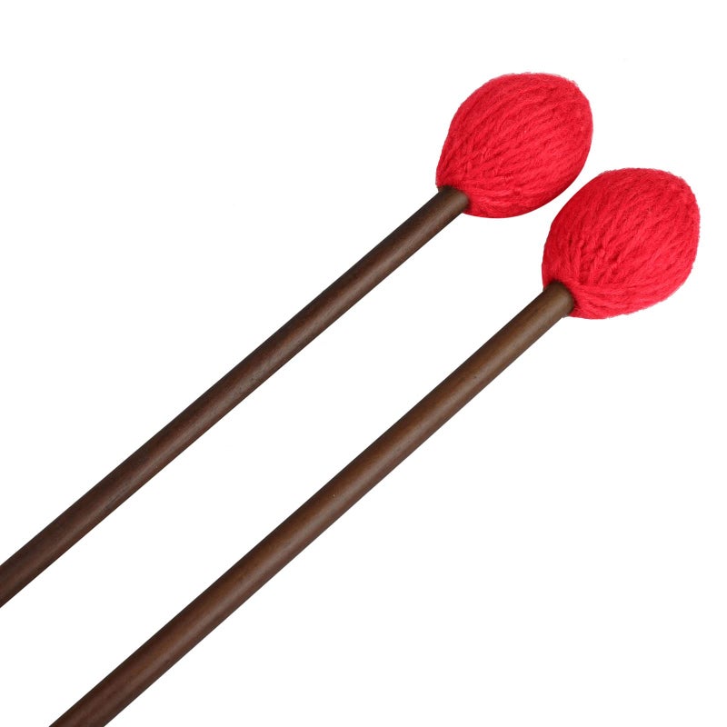 Mr.Power Marimba Mallets Wood Handle Yarn Head with Maple Handle, Bass Percussion instruments Sticks (Medium Hard Yarn Head, Red) - Image 1